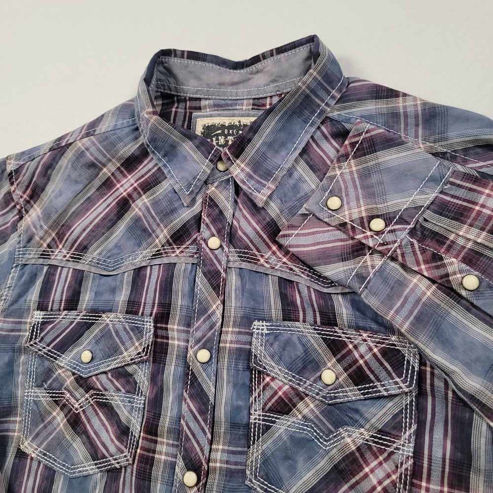 BKE Vintage Western Shirt Mens Medium Plaid Cowboy Pearl Snap Standard Fit